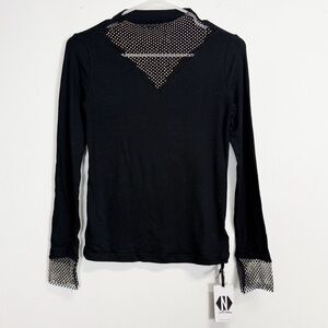 Nikki Lund Shirt Womens Small Black Long Sleeve Tee Stretch Rhinestone NWT